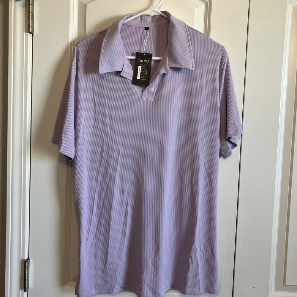 URRU Men's Polo Stretch Short Sleeve  No Button Slim Fit Medium Purple C1028